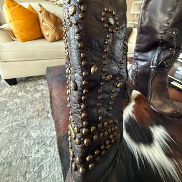 GORGEOUS & RARE LINEA PAOLO LEATHER STUDDED WESTERN BOOTS - SZ 9 - Picture 2 of 13